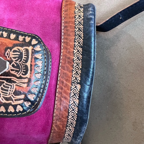 Baby Alpaca Made In Peru Magenta Pink Suede Leather Drawstring Backle Backpack S - Picture 2 of 11